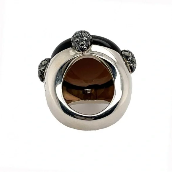 Pomellato 67 smoky quartz/marcasite sterling silver Griffes ring size 6, Italy